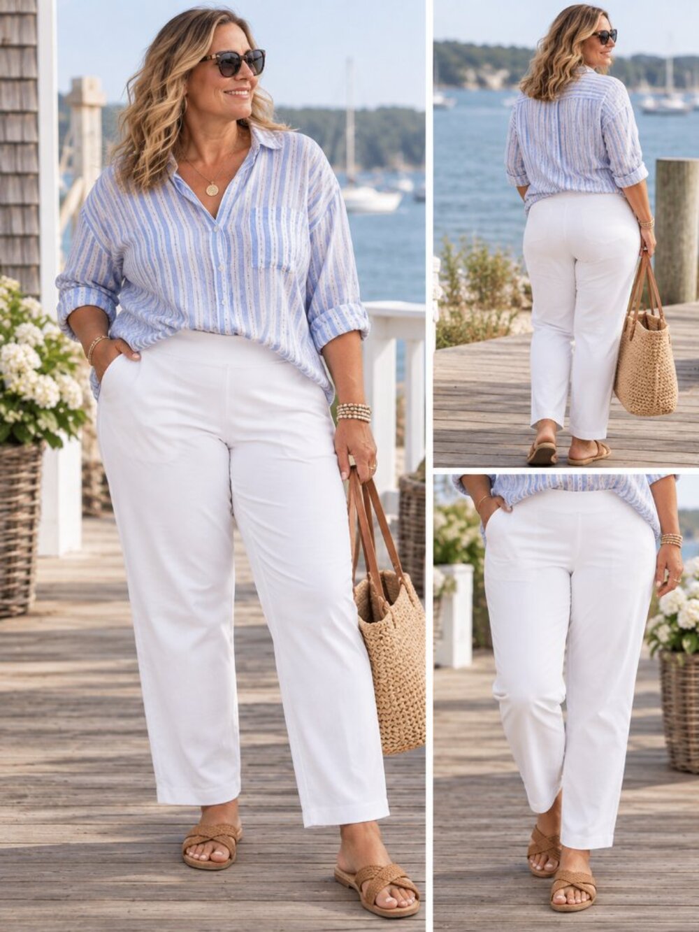 Eileen Fisher XL White Stretch Crepe Ankle Pants NWT Quiet Luxury Coastal